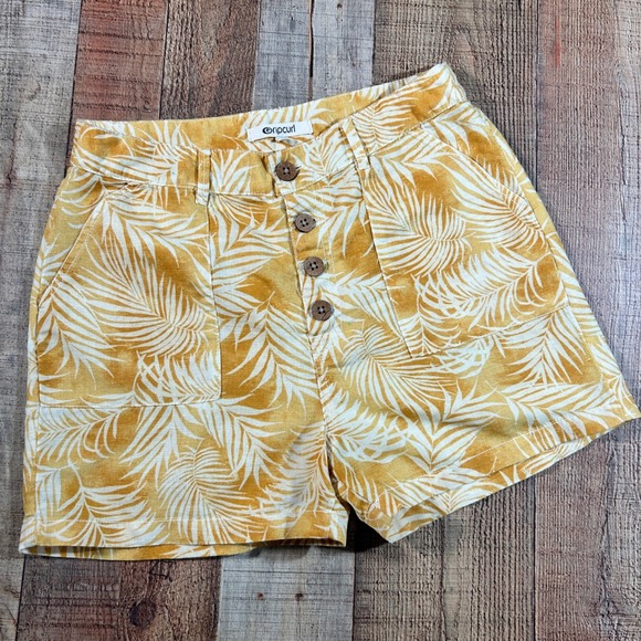 Rip Curl Pants - Rip Curl Yellow Linen Cotton Summer Palm Walkshort High Rise Shorts Medium